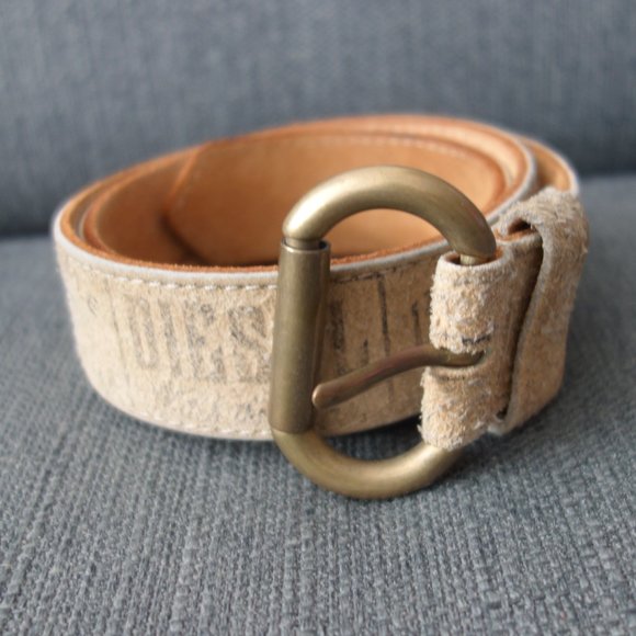 Diesel Beige Made in Italy Leather Belt with Solid Brass Buckle - Picture 1 of 14